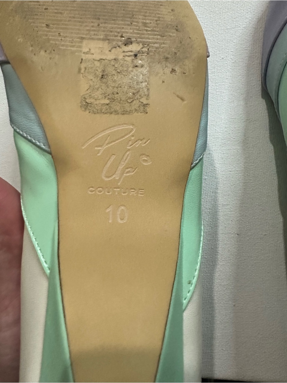 Pinup Couture Lulu Pastel Blocked Scallop Kitten Heels Mint Multi Matte Size 10 - Picture 10 of 11